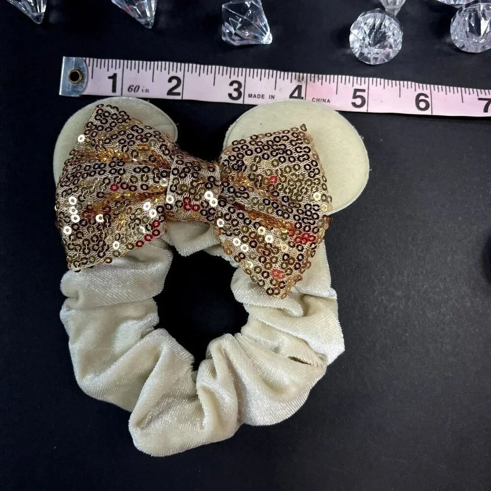 Minnie Mouse Ears Scrunchies Gold Sequins Hair Bow Hair Care Hair Accessories
